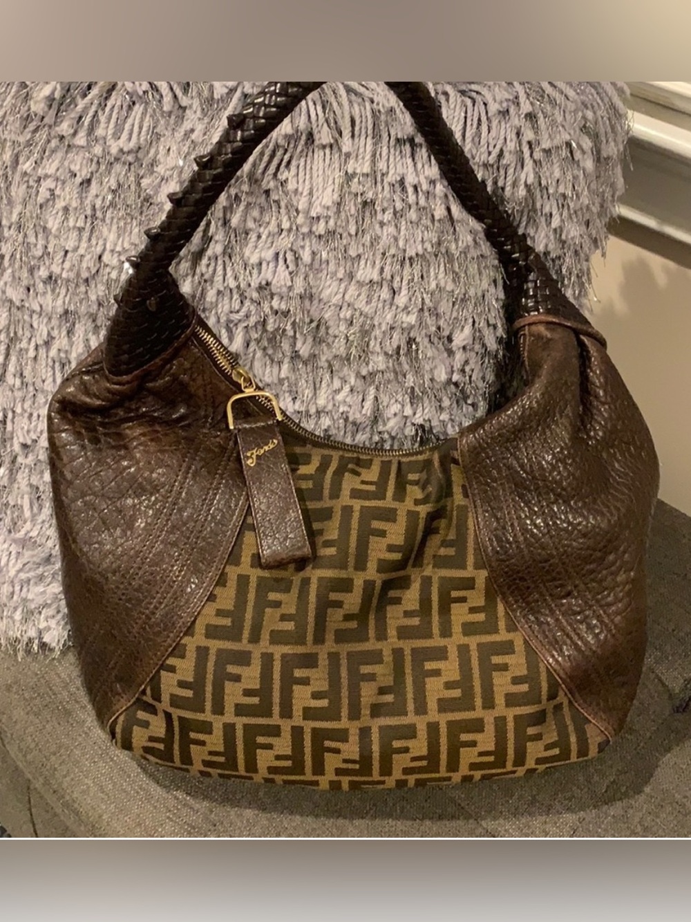 Authentic Fendi Zucca Spy Bag Monogram Canvas Leather Hobo Vintage Y2K